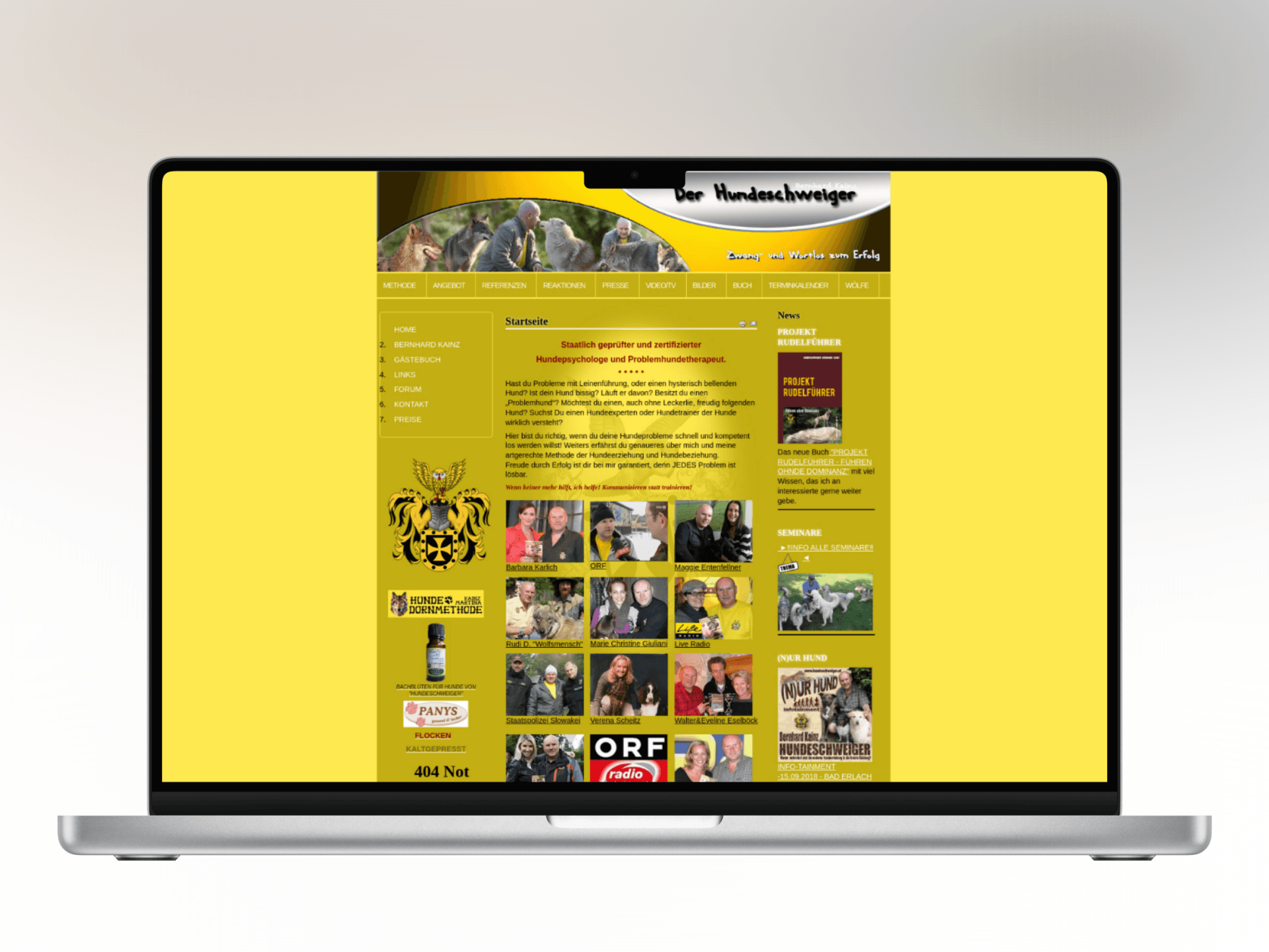 Alte Website des Kunden Hundeschweiger Bernhard Kainz
